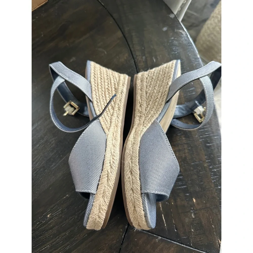 Tommy Hilfiger Gallie3 Blue Pinstripe Espadrille Wedge Sandals Womens 8.5M